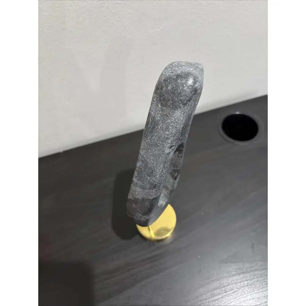 West Elm Mid Century Modern MCM Marble Bird Sculpture On Brass Stand 11” Black